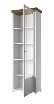 Vetrina colonna salvaspazio, finitura bianco frassinato e rovere