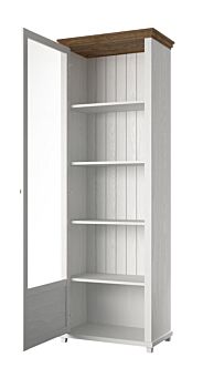 Vetrina colonna salvaspazio, finitura bianco frassinato e rovere
