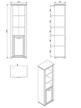 Colonna multiuso 1 anta, finitura Rovere e Carbone