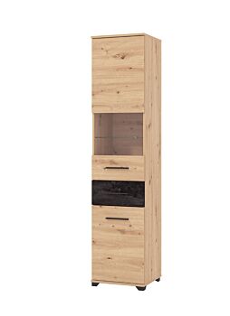 Colonna vetrina 2 ante 1 cassetto, finitura Rovere e Carbone