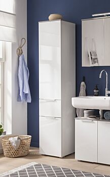 Colonna multiuso 2 ante + 1 cassetto, Bianco Laccato e top Grigio Cemento