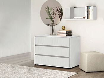 Comò 3 cassetti Rovere Bianco, chiusura rallentata