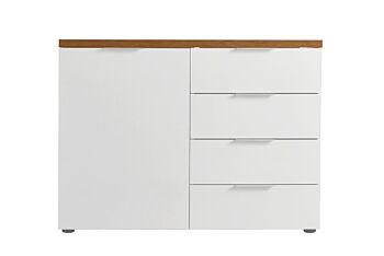 Madia 1 anta e 4 cassetti finitura Bianco lucido e Castagno, Made in Italy