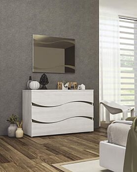 Comò moderno, Olmo Bianco con dettagli grigio fango, Made in Italy