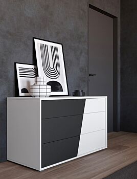 Comò moderno bicolor, colore laccato opaco Bianco e Nero 