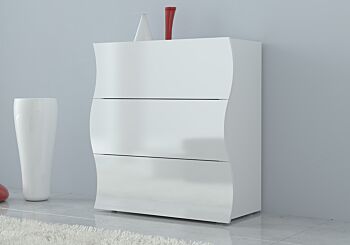 Set Completo, Comò e Coppia Comodini, bianco lucido, linea onda