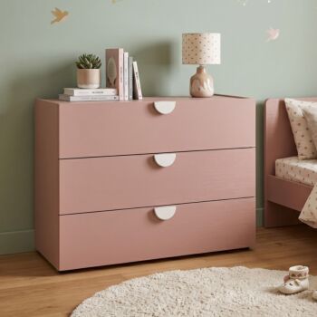 Comò a 3 cassetti camerette, Rosa flamingo, L.110