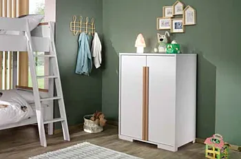 Cameretta completa con armadio 3 ante, letto e comodino pino e bianco