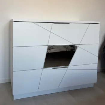 Comò serigrafato con inserti specchio a 3 cassetti, Bianco