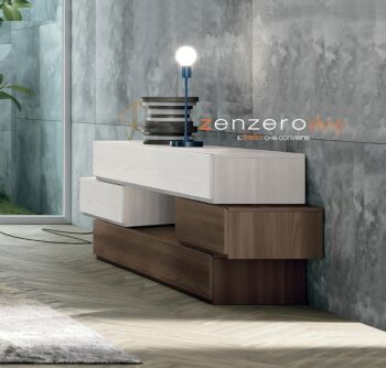 Comò particolare  con 4 cassetti e un vano a giorno di alta qualità in finitura Frassinato bianco e Quercia brown Zenzero Shop