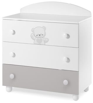 Culla Mr.Bear bianca e grigia con ruote, decori con orsetti