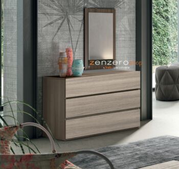 Comò stretto moderno con 3 cassetti  di alta qualità in finitura Olmo