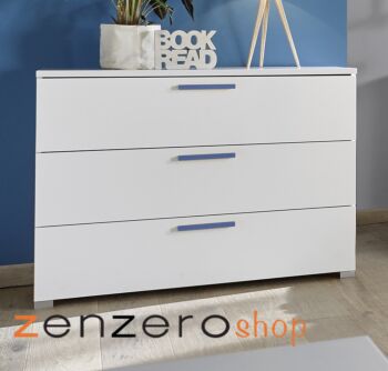 Camera completa con letto blu in tessuto imbottito con armadio Miss H.230