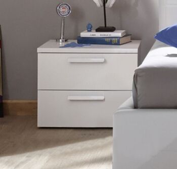 Comodino 2 cassetti con maniglie in legno Bianco