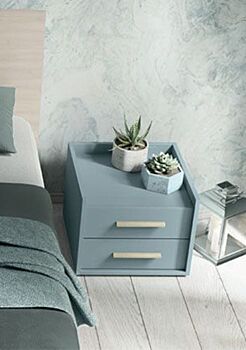 Coppia di comodini moderni a 2 cassetti, finitura Cadaques, made in Italy