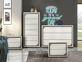 Set zona notte, Comò, Comodini e Settimino, Olmo Bianco e Visone Made in Italy
