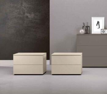 Coppia di comodini moderni con 2 cassetti, finitura Orzo
