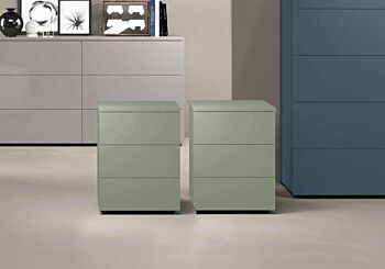 Coppia di comodini moderni a 3 cassetti, finitura Agave
