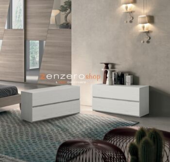 Comò stretto  moderno con 2 cassetti  di alta qualità in finitura Frassinato bianco