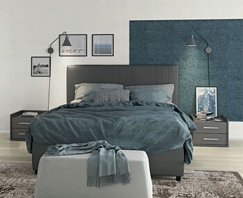 Letti matrimoniali contenitori, letto in ecopelle  con comodini in finitura Titanio