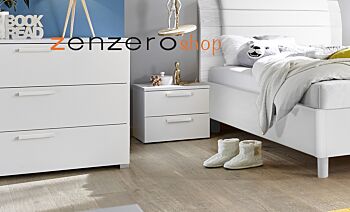 Set zona notte con Armadio Vertigo, Comò e Coppia Comodini, Bianco opaco e Blu