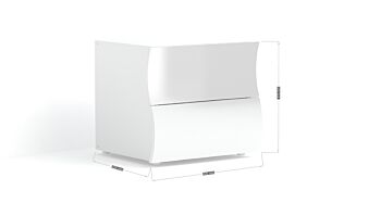 Comodino di design a 2 cassetti sagomati, bianco lucido, linea onda