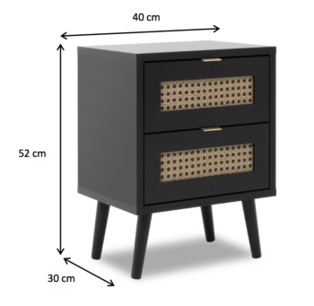 Comodino moderno nero con dettaglio Oro, 2 cassetti