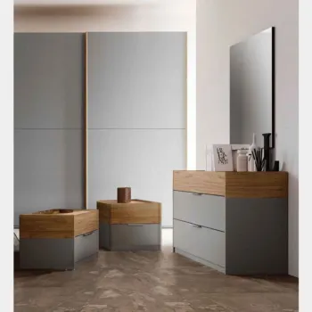 Set Completo Comò e Comodini, Noce Biondo e Grigio Argento