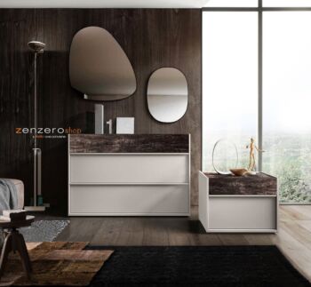 Comò bicolor Bali in finitura  Grigio seta e Legno bruciato