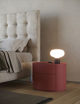 Coppia di comodini di design finitura nobilitato Teak e laccato opaco Porpora 