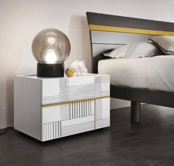 Comodino 2 cassetti per camerette, grafica 733 e Bianco gesso
