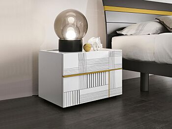 Comodino 2 cassetti per camerette, grafica 733 e Bianco gesso