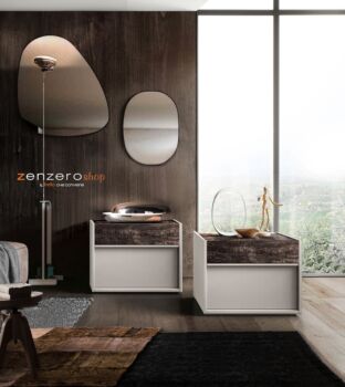 Set moderno Bali con comò e coppia di comodini in finitura  Grigio seta e Legno bruciato