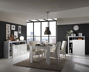 Soggiorno moderno completo in finitura bianco laccato lucido e Cemento