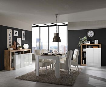 Soggiorno moderno completo in finitura bianco laccato lucido e pero