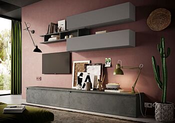 Soggiorno moderno, Mobile TV, colore Ardesia e Piombo