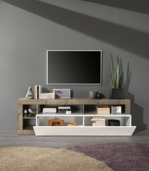 Porta Tv moderno in finitura bianco laccato lucido e Cemento