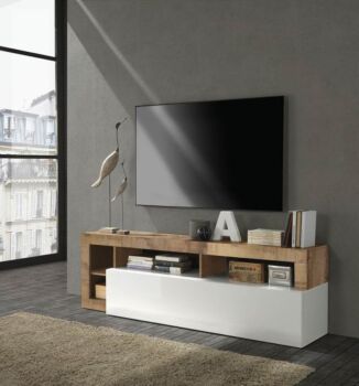 Soggiorno moderno composto da 2 madie e un porta Tv in finitura bianco e pero