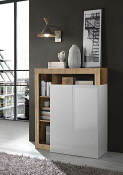 Soggiorno moderno composto da 2 madie e un porta Tv in finitura bianco e pero