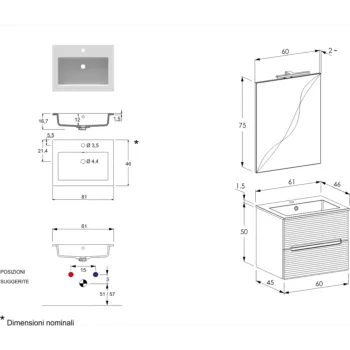 bagno piccolo rovere sospeso