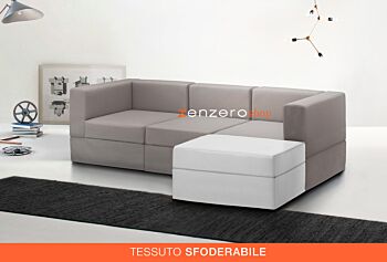 Divano moderno componibile a 3 posti e penisola, finitura Bianco e Grigio