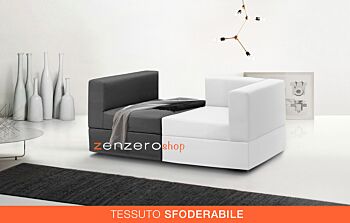 Divano moderno componibile a 2 posti, finitura Nero e Bianco