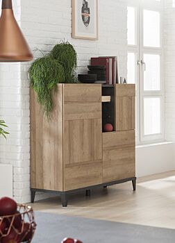 Madia moderna industry con 3 ante in finitura Grigio smoke e Rovere