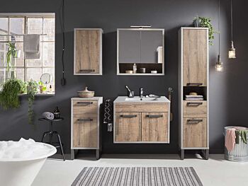 Mobili per bagni industry in finitura Cemento e Rovere invecchiato