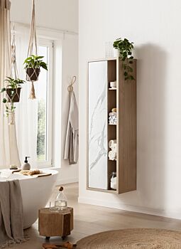 Colonna con 1 anta in finitura Rovere e effetto Marmo bianco