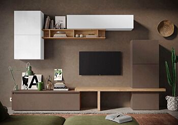 Parete Attrezzata L.320 finitura Bronzo, Cadiz e Bianco lucido, Made in Italy