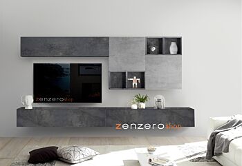 Soggiorno Zenzero, parete attrezzata con pensili vasistas e ribalta e cubi, Ossido,Beton e Piombo