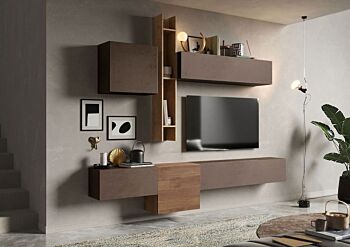 Parete attrezzata di design L.262, finitura Bronzo e Mercure 