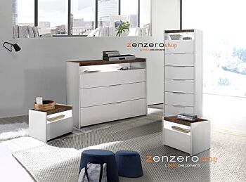 Set Comò, Settimino e 2 Comodini con guide ammortizzate in finitura bianco opaco e Noce Dark
