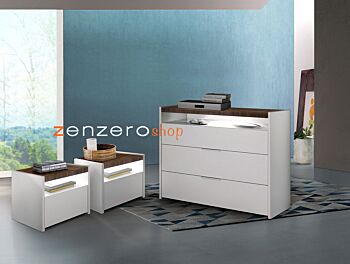 Set Comò e 2 Comodini con guide ammortizzate in finitura bianco opaco e Noce Dark